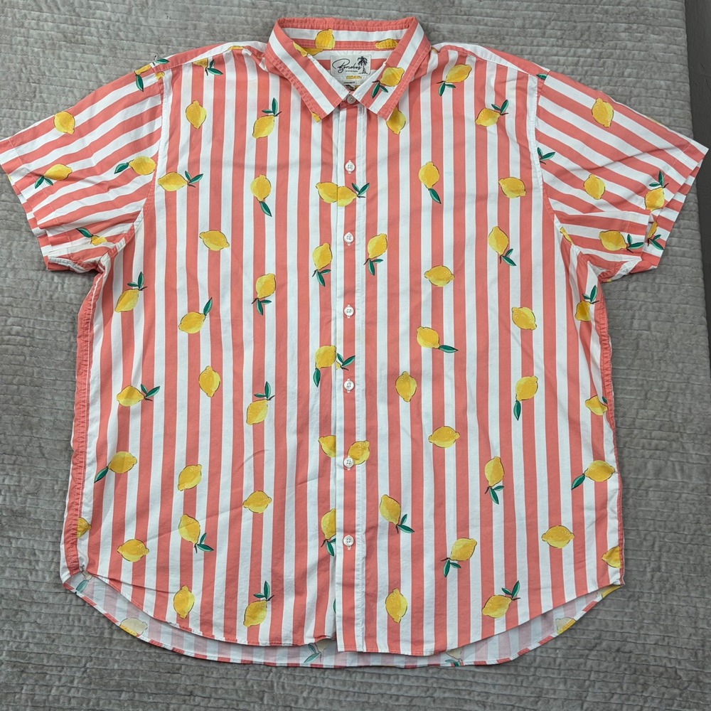 Bonobos Mens 2XL Lemon Print Striped Short Sleeve Button Down Shirt 26589-MVE71